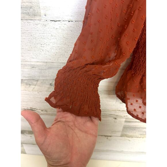 Indigo Poppy Women’s XL Dark Orange Long Sleeve Boho Puff Sleeve Blouse Top - Picture 5 of 5